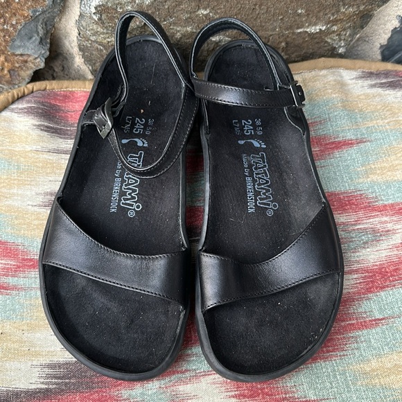Tatami by Birkenstock Black Leather Ankle Strap Sandals Women’s 38 L7 M5 - Picture 2 of 6